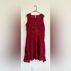 Red midi lace dress